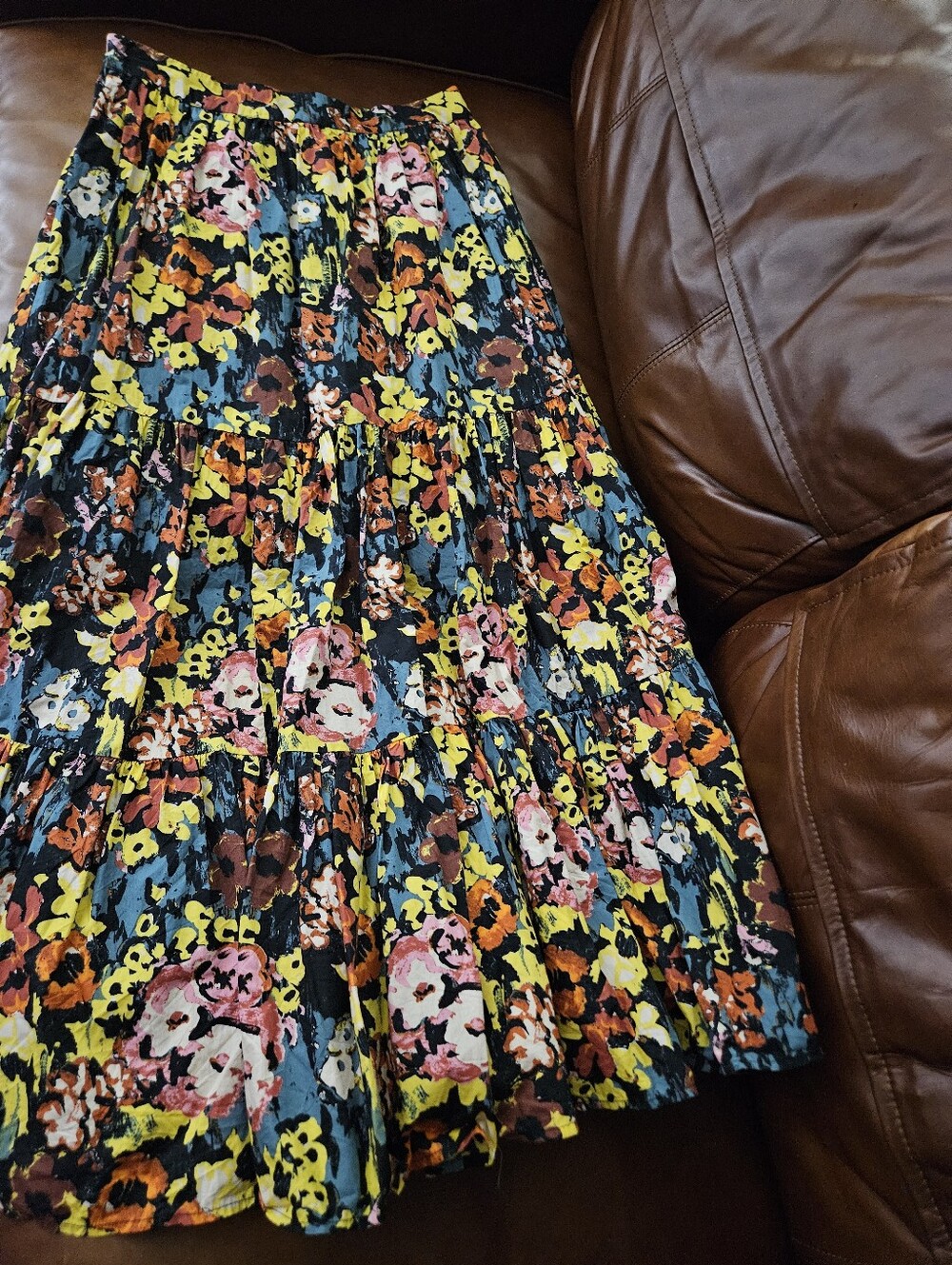 Cleobella Multicolor Floral Tiered Ruffle Maxi Skirt Size Medium - Picture 3 of 7